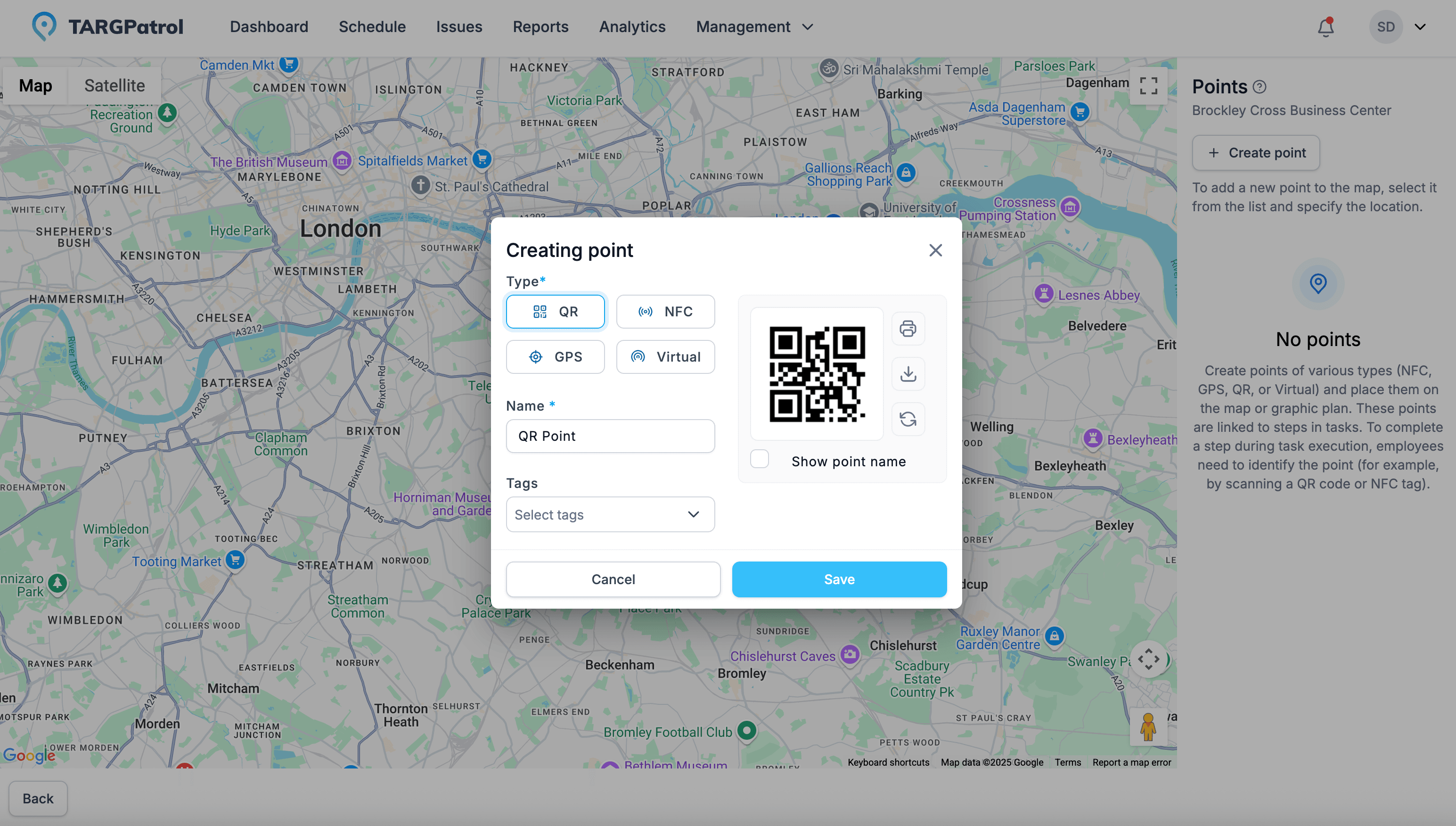 Point creation popup