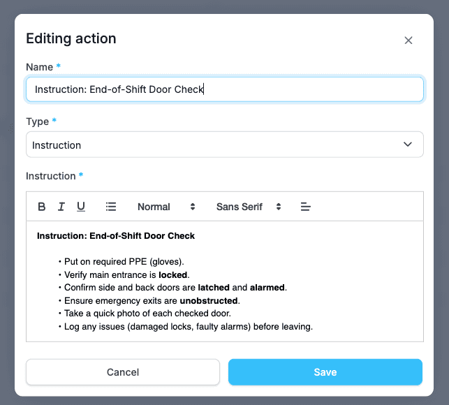 Instruction Action